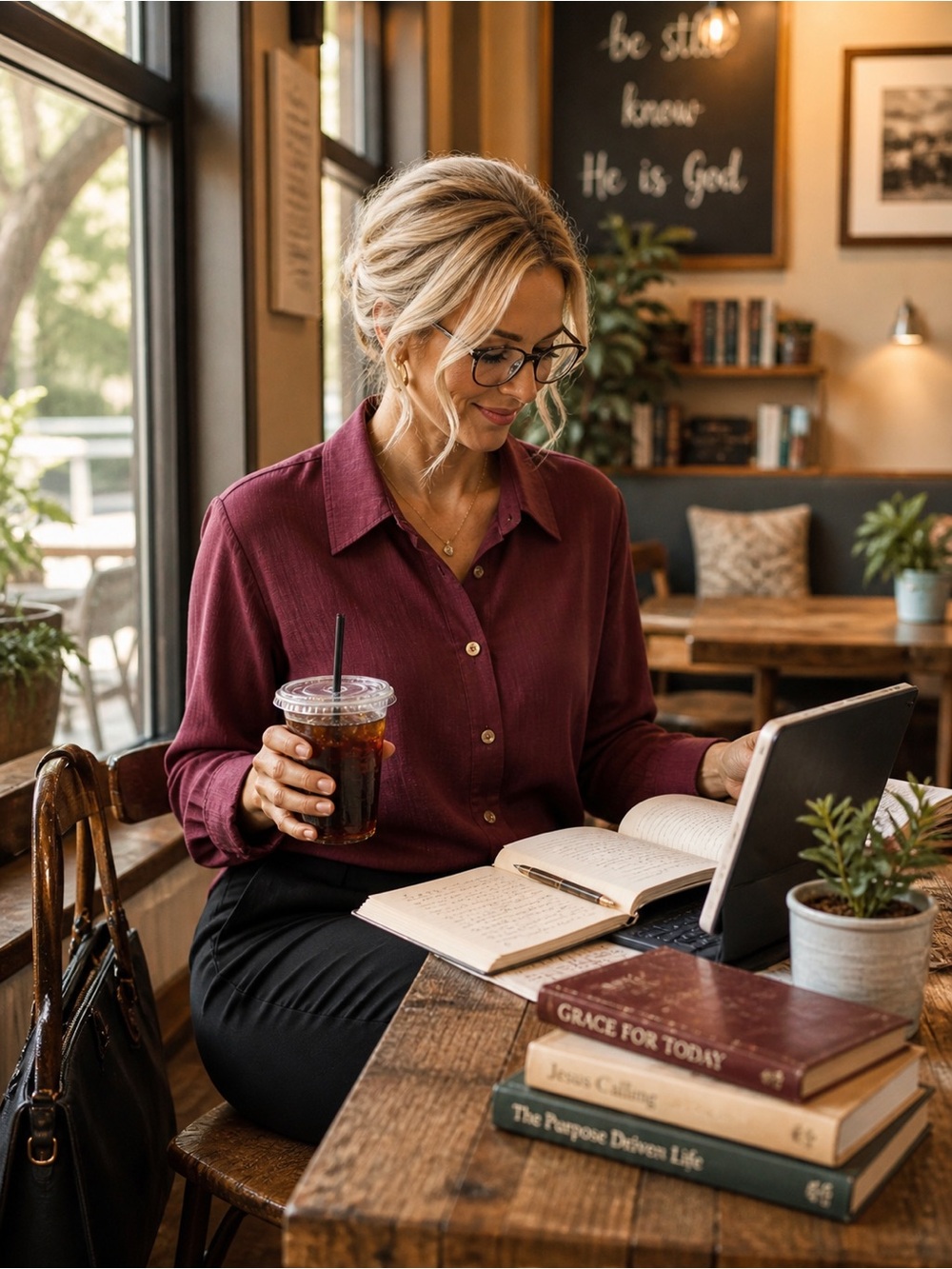 Long-Sleeve Button-Up Shirt — Burgundy